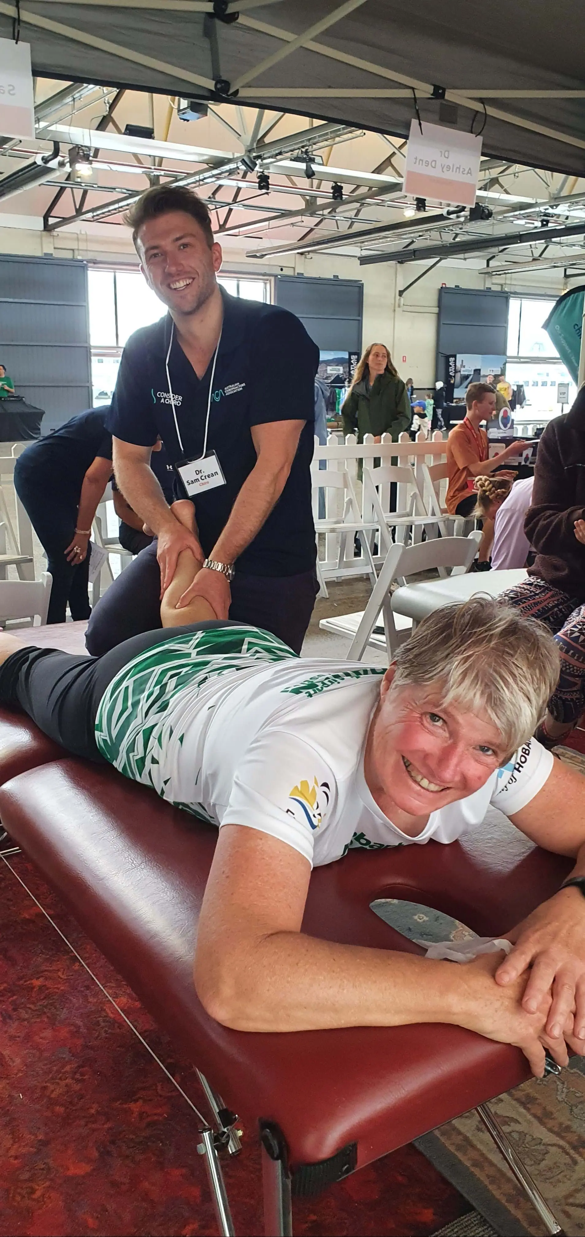 Hobart and Kingston Chiropractic providing care at Hobart Airport Marathon 2024