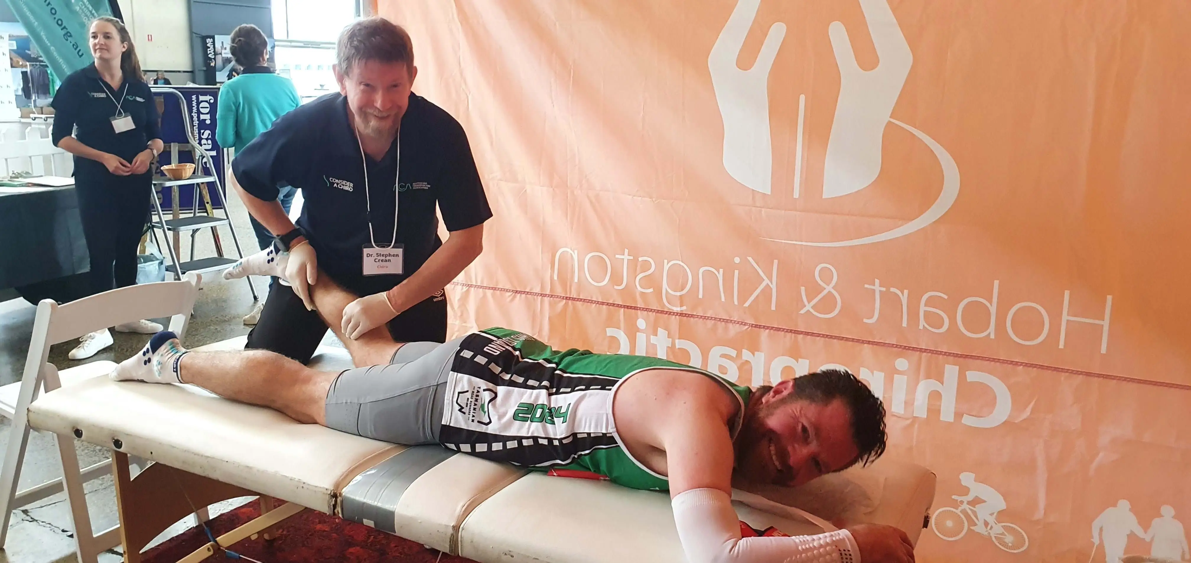 Hobart and Kingston Chiropractic providing care at Hobart Airport Marathon 2024