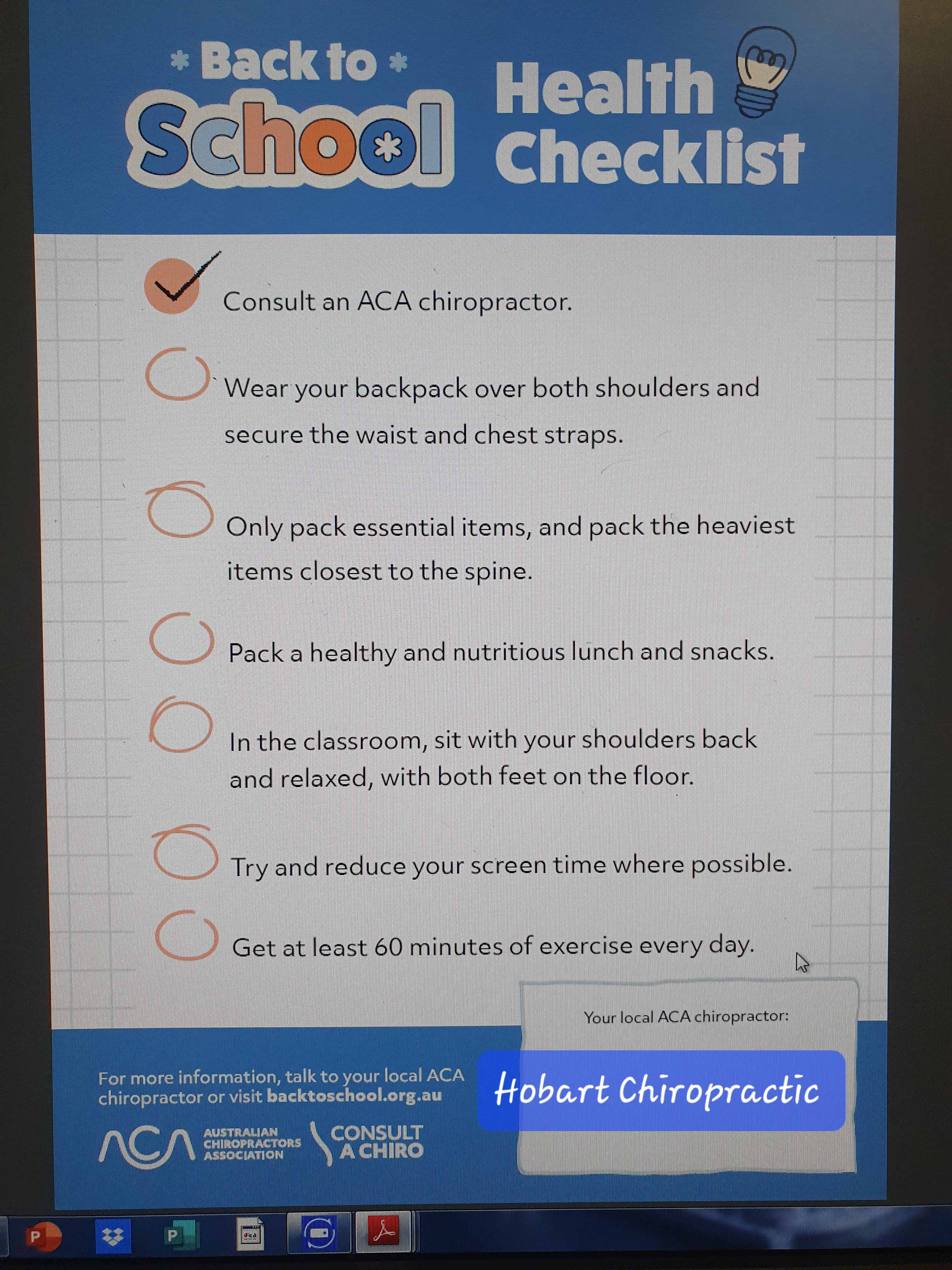 Back to School Health Checklist @Hobart Chiropractic