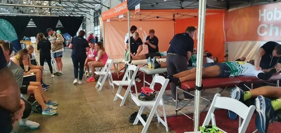 Hobart and Kingston Chiropractic providing care at Hobart Airport Marathon 2024