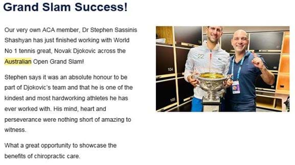 Hobart Chiropractic -Tennis  Australian Open