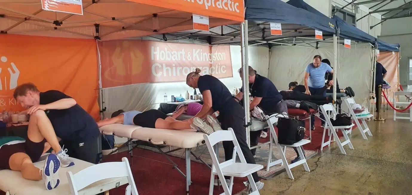 Hobart and Kingston Chiropractic providing care at Hobart Airport Marathon 2024